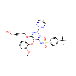 COc1ccccc1Oc1c(NS(=O)(=O)c2ccc(C(C)(C)C)cc2)nc(-c2ncccn2)nc1OCC#CCO ZINC000028021407