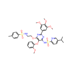 COc1ccccc1Oc1c(NS(=O)(=O)c2ccc(C(C)C)cn2)nc(-c2cc(OC)c(OC)c(OC)c2)nc1OCCNS(=O)(=O)c1ccc(C)cc1 ZINC000095606345