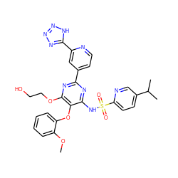 COc1ccccc1Oc1c(NS(=O)(=O)c2ccc(C(C)C)cn2)nc(-c2ccnc(-c3nnn[nH]3)c2)nc1OCCO ZINC000003954692