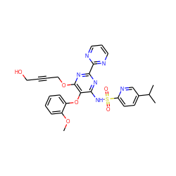 COc1ccccc1Oc1c(NS(=O)(=O)c2ccc(C(C)C)cn2)nc(-c2ncccn2)nc1OCC#CCO ZINC000003943967