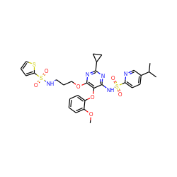 COc1ccccc1Oc1c(NS(=O)(=O)c2ccc(C(C)C)cn2)nc(C2CC2)nc1OCCCNS(=O)(=O)c1cccs1 ZINC000028019057