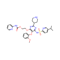 COc1ccccc1Oc1c(NS(=O)(=O)c2ccc(C(C)C)cn2)nc(C2CCNCC2)nc1OCCOC(=O)Nc1ccccn1 ZINC000026291019