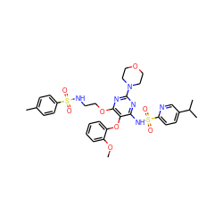 COc1ccccc1Oc1c(NS(=O)(=O)c2ccc(C(C)C)cn2)nc(N2CCOCC2)nc1OCCNS(=O)(=O)c1ccc(C)cc1 ZINC000028088499
