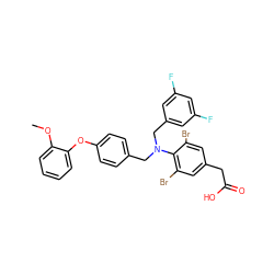 COc1ccccc1Oc1ccc(CN(Cc2cc(F)cc(F)c2)c2c(Br)cc(CC(=O)O)cc2Br)cc1 ZINC000084741779