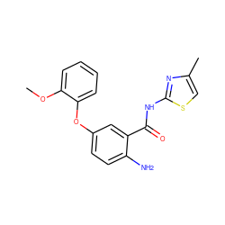 COc1ccccc1Oc1ccc(N)c(C(=O)Nc2nc(C)cs2)c1 ZINC000040914238