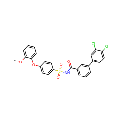 COc1ccccc1Oc1ccc(S(=O)(=O)NC(=O)c2cccc(-c3ccc(Cl)c(Cl)c3)c2)cc1 ZINC000072183312