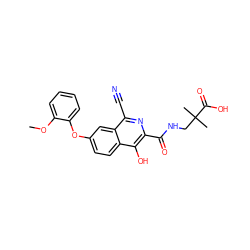 COc1ccccc1Oc1ccc2c(O)c(C(=O)NCC(C)(C)C(=O)O)nc(C#N)c2c1 ZINC000146747458