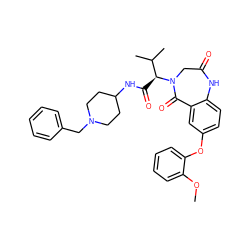 COc1ccccc1Oc1ccc2c(c1)C(=O)N([C@@H](C(=O)NC1CCN(Cc3ccccc3)CC1)C(C)C)CC(=O)N2 ZINC000084597038