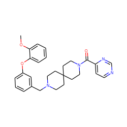 COc1ccccc1Oc1cccc(CN2CCC3(CC2)CCN(C(=O)c2ccncn2)CC3)c1 ZINC000045287152