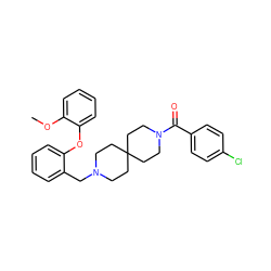COc1ccccc1Oc1ccccc1CN1CCC2(CC1)CCN(C(=O)c1ccc(Cl)cc1)CC2 ZINC000029133717