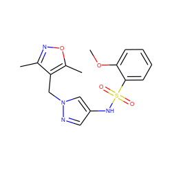 COc1ccccc1S(=O)(=O)Nc1cnn(Cc2c(C)noc2C)c1 ZINC000116674054