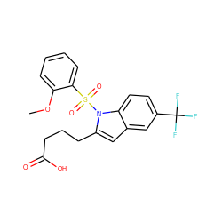 COc1ccccc1S(=O)(=O)n1c(CCCC(=O)O)cc2cc(C(F)(F)F)ccc21 ZINC001772629012