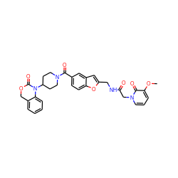 COc1cccn(CC(=O)NCc2cc3cc(C(=O)N4CCC(N5C(=O)OCc6ccccc65)CC4)ccc3o2)c1=O ZINC000029213287