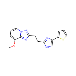 COc1cccn2nc(CCc3nc(-c4cccs4)c[nH]3)nc12 ZINC000117849984