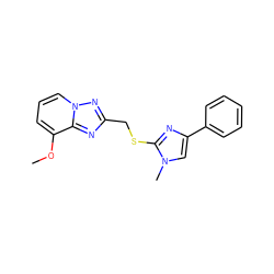 COc1cccn2nc(CSc3nc(-c4ccccc4)cn3C)nc12 ZINC000117237388