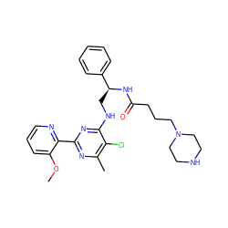 COc1cccnc1-c1nc(C)c(Cl)c(NC[C@H](NC(=O)CCCN2CCNCC2)c2ccccc2)n1 ZINC000096271233