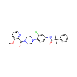 COc1cccnc1C(=O)N1CCN(c2ccc(NC(=O)C(C)(C)c3ccccc3)cc2Cl)CC1 ZINC000043019465