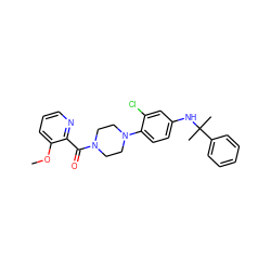 COc1cccnc1C(=O)N1CCN(c2ccc(NC(C)(C)c3ccccc3)cc2Cl)CC1 ZINC000072177389