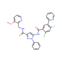 COc1cccnc1CNC(=O)c1cc(NC(=O)c2cc(-c3ccccn3)c(F)cc2Cl)n(-c2ccccc2)n1 ZINC001772570352