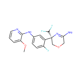 COc1cccnc1Nc1ccc(F)c([C@]2(C(F)F)COCC(N)=N2)c1 ZINC000145378698