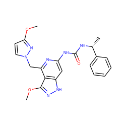 COc1ccn(Cc2nc(NC(=O)N[C@H](C)c3ccccc3)cc3[nH]nc(OC)c23)n1 ZINC001772627719