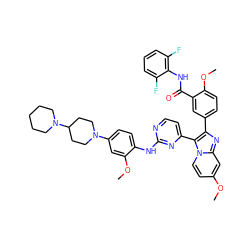 COc1ccn2c(-c3ccnc(Nc4ccc(N5CCC(N6CCCCC6)CC5)cc4OC)n3)c(-c3ccc(OC)c(C(=O)Nc4c(F)cccc4F)c3)nc2c1 ZINC000165068685