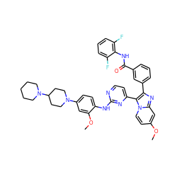 COc1ccn2c(-c3ccnc(Nc4ccc(N5CCC(N6CCCCC6)CC5)cc4OC)n3)c(-c3cccc(C(=O)Nc4c(F)cccc4F)c3)nc2c1 ZINC000165098682