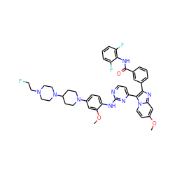 COc1ccn2c(-c3ccnc(Nc4ccc(N5CCC(N6CCN(CCF)CC6)CC5)cc4OC)n3)c(-c3cccc(C(=O)Nc4c(F)cccc4F)c3)nc2c1 ZINC000165090517