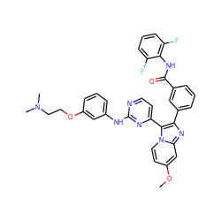 COc1ccn2c(-c3ccnc(Nc4cccc(OCCN(C)C)c4)n3)c(-c3cccc(C(=O)Nc4c(F)cccc4F)c3)nc2c1 ZINC000165104640