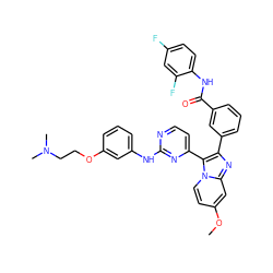 COc1ccn2c(-c3ccnc(Nc4cccc(OCCN(C)C)c4)n3)c(-c3cccc(C(=O)Nc4ccc(F)cc4F)c3)nc2c1 ZINC000165073752