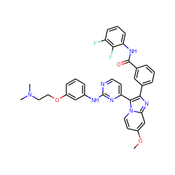 COc1ccn2c(-c3ccnc(Nc4cccc(OCCN(C)C)c4)n3)c(-c3cccc(C(=O)Nc4cccc(F)c4F)c3)nc2c1 ZINC000165067175