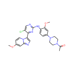 COc1ccn2c(-c3nc(Nc4ccc(N5CCN(C(C)=O)CC5)cc4OC)ncc3Cl)cnc2c1 ZINC000072179542