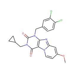 COc1ccn2c(c1)nc1c2c(=O)n(CC2CC2)c(=O)n1Cc1ccc(Cl)c(Cl)c1 ZINC001772619824