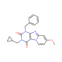 COc1ccn2c(c1)nc1c2c(=O)n(CC2CC2)c(=O)n1Cc1ccccc1 ZINC001772604133