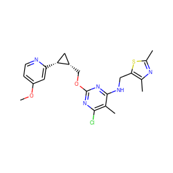 COc1ccnc([C@@H]2C[C@@H]2COc2nc(Cl)c(C)c(NCc3sc(C)nc3C)n2)c1 ZINC000653803583