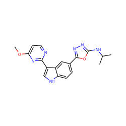 COc1ccnc(-c2c[nH]c3ccc(-c4nnc(NC(C)C)o4)cc23)n1 ZINC000204762348