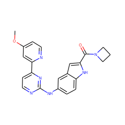 COc1ccnc(-c2ccnc(Nc3ccc4[nH]c(C(=O)N5CCC5)cc4c3)n2)c1 ZINC000144202334