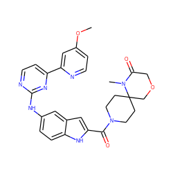 COc1ccnc(-c2ccnc(Nc3ccc4[nH]c(C(=O)N5CCC6(CC5)COCC(=O)N6C)cc4c3)n2)c1 ZINC000144180381