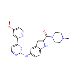 COc1ccnc(-c2ccnc(Nc3ccc4[nH]c(C(=O)N5CCN(C)CC5)cc4c3)n2)c1 ZINC000144186971