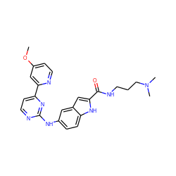 COc1ccnc(-c2ccnc(Nc3ccc4[nH]c(C(=O)NCCCN(C)C)cc4c3)n2)c1 ZINC000144178285