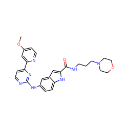 COc1ccnc(-c2ccnc(Nc3ccc4[nH]c(C(=O)NCCCN5CCOCC5)cc4c3)n2)c1 ZINC000144188735