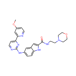 COc1ccnc(-c2ccnc(Nc3ccc4[nH]c(C(=O)NCCN5CCOCC5)cc4c3)n2)c1 ZINC000144178671