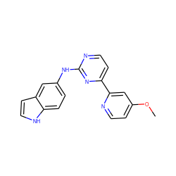 COc1ccnc(-c2ccnc(Nc3ccc4[nH]ccc4c3)n2)c1 ZINC000144181035