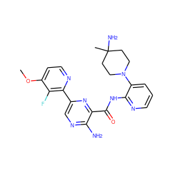 COc1ccnc(-c2cnc(N)c(C(=O)Nc3ncccc3N3CCC(C)(N)CC3)n2)c1F ZINC001772629143