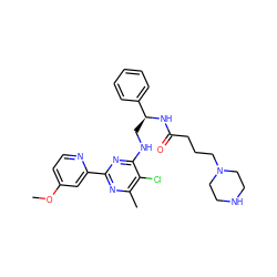 COc1ccnc(-c2nc(C)c(Cl)c(NC[C@H](NC(=O)CCCN3CCNCC3)c3ccccc3)n2)c1 ZINC000096271224