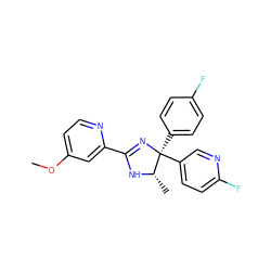 COc1ccnc(C2=N[C@@](c3ccc(F)cc3)(c3ccc(F)nc3)[C@H](C)N2)c1 ZINC000040950395