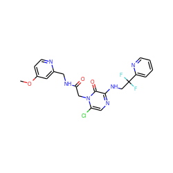 COc1ccnc(CNC(=O)Cn2c(Cl)cnc(NCC(F)(F)c3ccccn3)c2=O)c1 ZINC000013493153