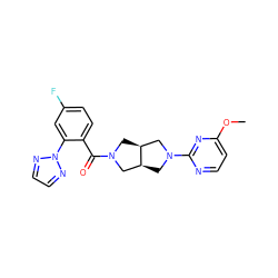 COc1ccnc(N2C[C@H]3CN(C(=O)c4ccc(F)cc4-n4nccn4)C[C@H]3C2)n1 ZINC000116827178