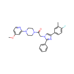 COc1ccnc(N2CCN(C(=O)Cn3cc(-c4ccc(F)c(C)c4)nc3-c3ccccc3)CC2)c1 ZINC000096284543