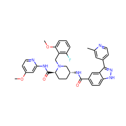 COc1ccnc(NC(=O)[C@@H]2CC[C@@H](NC(=O)c3ccc4[nH]nc(-c5ccnc(C)c5)c4c3)CN2Cc2c(F)cccc2OC)c1 ZINC000205012468